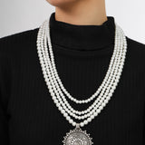 Belle Edge HandCrafted Pearl Oxidised Pendent Set