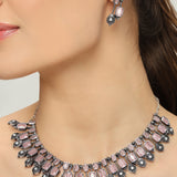 Belle Edge Elegant Pink Gemstone Choker Necklace Set