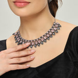 Belle Edge Elegant Pink Gemstone Choker Necklace Set