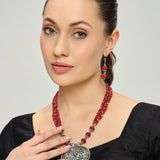 Belle Edge Elegant Red Beaded Necklace Set