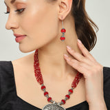Belle Edge Elegant Red Beaded Necklace Set