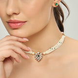 Belle Edge Green HandCrafted Gold Plated Kundan Necklace Set
