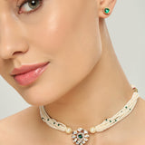 Belle Edge Green HandCrafted Gold Plated Kundan Necklace Set