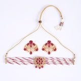 Belle Edge Traditional Pearl & Red Stone Choker Set