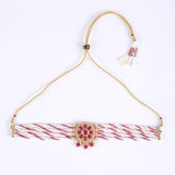 Belle Edge Traditional Pearl & Red Stone Choker Set