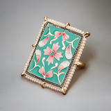 Belle Edge Enamel Floral Pearl Ring
