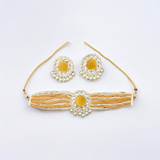Belle Edge Choker Necklace Set with Pearl Accents