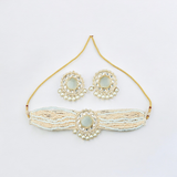 Belle Edge Choker Necklace Set with Pearl Accents