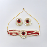 Belle Edge Choker Necklace Set with Pearl Accents