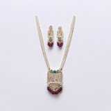 Belle Edge Purple Meenakari long Gold Plated Necklace Set