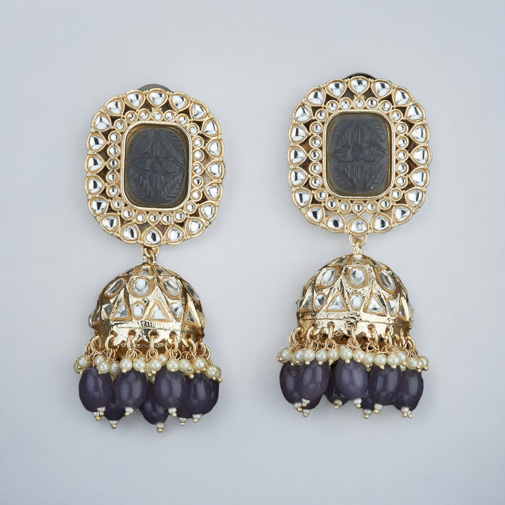 Grey Gold Plated Pearl Earring