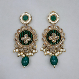 Belle Edge Hand Crafted Gold Plated Green Stone Earring