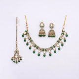 Belle Edge Traditional Gold Kundan Jewelry Set with Green Beads