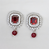 Belle Edge Rhodium Red Plated Stud Earring