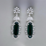 Belle Edge HandCrafted Green Rhodium Plated Cz Long Earring