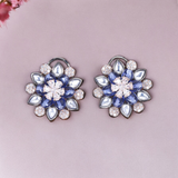 Belle Edge Blue Stone Floral Stud Earrings