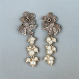 Belle Edge Boho Chic Earrings with Silver & Pearl