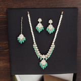 Belle Edge Designer Pearl Necklace Set with Green Stone & Kundan Work