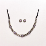 Belle Edge Silver Pink Moti Necklace Set