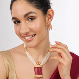 Ruby South Indian Gold Plated Mala Pendent Set