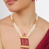 Ruby South Indian Gold Plated Mala Pendent Set