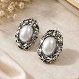 Oval Pearl Stud Earrings