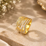 Gold Pavé Multi-Band Crossover Ring