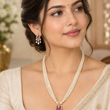 Ruby Crystal Multi-Strand Pearl Necklace Set