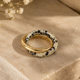 Dalmatian Jasper and Gold Interlocking Russian Ring