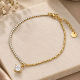 Gold Asymmetric Tennis Chain & Princess-Cut Solitaire Bracelet