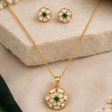 Emerald and Kundan Floral Pendant Set