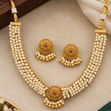 Gold Multi-Strand Pearl & Floral Medallion Choker Set
