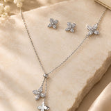 Silver Pavé Floral Lariat & Studs Set