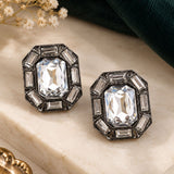 Emerald-Cut Crystal Halo Studs