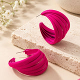 Chunky Matte Hot Pink Ribbed Open Hoop Earrings