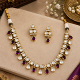 Kundan and Magenta Gem Necklace Set