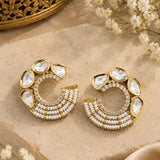 Kundan Pearl Crescent Studs