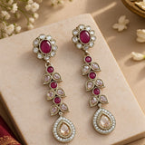 Gold Ruby & Uncut Kundan Tiered Drop Earrings