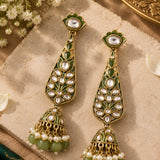 Mehendi Green Kundan Long Jhumka Earrings
