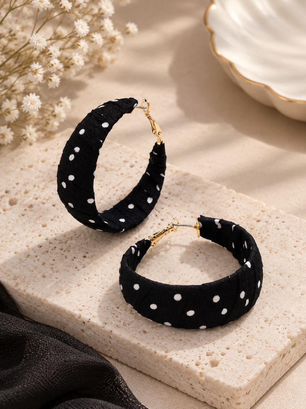Polka Dot Fabric Hoop Earrings