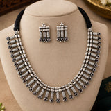 Oxidized Silver Coiled Spike & Stone Collar Set