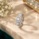 Black Rhodium Crystal Three-Stone Ring