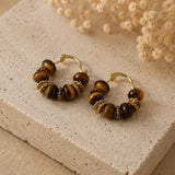 Tiger's Eye Beaded Gold Hoop Earrings