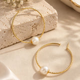 Oversized Gold Pearl Hoop Earrings