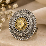 Dual-Tone Floral Mandala Granulated Ring