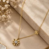 Gold Dual-Daisy Crystal Station Necklace