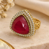 Gold Trillion Ruby & Micro-Pavé Double Halo Cocktail Ring