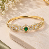 Gold Emerald & Micro-Pavé CZ Filigree Bangle Bracelet