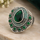 Oxidized Silver Emerald Ring