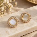 Square Opaline Rhinestone Halo Stud Earrings